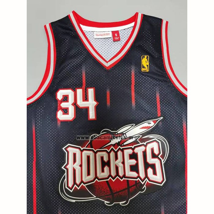 Camiseta Houston Rockets Hakeem Olajuwon NO 34 Mitchell & Ness 1996-97 Negro